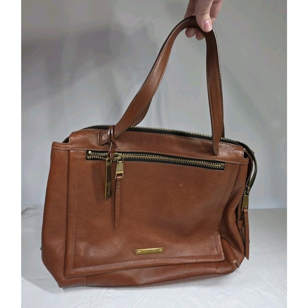 Fossil Brown Leather Bella Tote Bag Purse Small VTG Key Charm Pebble Leather EUC